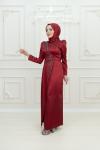Samona Başak Taş Detay  Saten Tesettür Kalem Abiye Bordo  Bordo