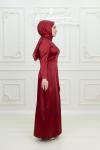Samona Başak Taş Detay  Saten Tesettür Kalem Abiye Bordo  Bordo