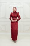 Nesrin  Kemer Taş Detay Bel Drape  Saten Tesettür  Kalem Abiye Bordo Bordo