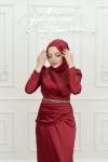 Nesrin  Kemer Taş Detay Bel Drape  Saten Tesettür  Kalem Abiye Bordo Bordo