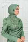 İkra Göğüs Taş Detay Bel  ve Göğüs Drape  Asetat Saten Balık  Tesettür Abiye Mint Yeşili Mint Yeşili