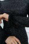 Selena Bilek Tüy Detay Pul Kabartma Simli Kalem Tesettür Abiye Siyah Siyah