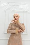 Selena Bilek Tüy Detay Pul Kabartma Simli Kalem Tesettür Abiye Gold Gold