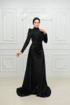 Petra Drape Detay Kol ve Göğüs Taşlı Saten Kalem Tesettür Abiye Siyah Siyah