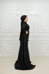 Petra Drape Detay Kol ve Göğüs Taşlı Saten Kalem Tesettür Abiye Siyah Siyah