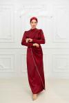 Leda  Taş Şerit Detay Belden Drape Saten Tesettür Kalem Abiye Bordo Bordo
