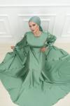 Dianna Sade Bel Bağlamalı Kloş Kobe Saten Tesettür Abiye Mint Yeşili Mint Yeşili