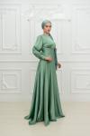 Dianna Sade Bel Bağlamalı Kloş Kobe Saten Tesettür Abiye Mint Yeşili Mint Yeşili