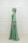 Dianna Sade Bel Bağlamalı Kloş Kobe Saten Tesettür Abiye Mint Yeşili Mint Yeşili