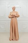 Dianna Sade Bel Bağlamalı Kloş Kobe Saten Tesettür Abiye Krem Krem