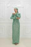 Lerzan Bilek Tüy Detay Pul Payet Tesettür Kalem Abiye  Mint Yeşili Mint Yeşili
