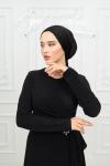 Sezen Taş Detay Esnek Örme Tesettür Kloş Abiye Siyah Siyah