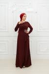 Sezen Taş Detay Esnek Örme Tesettür Kloş Abiye Bordo Bordo