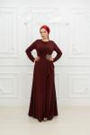 Sezen Taş Detay Esnek Örme Tesettür Kloş Abiye Bordo Bordo