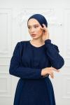 Mera  Taşlı Kemer Detay ve Şifon Pelerinli Esnek Örme Tesettür Kloş Abiye Lacivert Lacivert