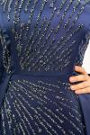 Ahu Taş Detay Pelerinli Saten Tesettür Kalem Abiye Lacivert Lacivert