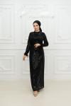 Valerya Göğüs Plise Detay Pul Payet Tesettür Kalem Abiye Siyah Siyah