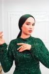 Valerya Göğüs Plise Detay Pul Payet Tesettür Kalem Abiye Zümrüt Zümrüt