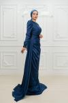 Frezya Pelerin Drape Detay Saten Kalem Tesettür Abiye İndigo Yeni Indigo