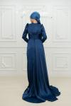 Frezya Pelerin Drape Detay Saten Kalem Tesettür Abiye İndigo Yeni Indigo