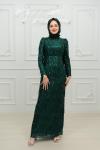 Ceyda Pul Payet Püskül Detay Kemerli Tesettür Kalem Abiye Zümrüt Zümrüt
