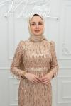 Ceyda Pul Payet Püskül Detay Kemerli Tesettür Kalem Abiye Gold Gold