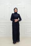 Ceyda Pul Payet Püskül Detay Kemerli Tesettür Kalem Abiye Lacivert Lacivert