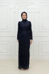 Ceyda Pul Payet Püskül Detay Kemerli Tesettür Kalem Abiye Lacivert Lacivert