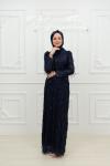 Ceyda Pul Payet Püskül Detay Kemerli Tesettür Kalem Abiye Lacivert Lacivert