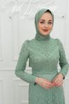Samara Halka Ful Taş kemer İşlemeli Tesettür Kalem Abiye Mint Yeşili Mint Yeşili