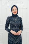 Samara Halka Ful Taş kemer İşlemeli Tesettür Kalem Abiye Lacivert Lacivert