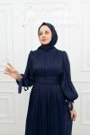 Pelin Pilise Balon Kol Işıltı Kumaş Kalem Tesettür Abiye Lacivert Lacivert