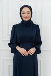 Lina Bel Bağlamalı Sade Tesettür Abiye Lacivert  Lacivert