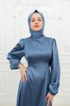 Lina Bel Bağlamalı Sade Tesettür Abiye İndigo İndigo