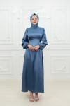 Lina Bel Bağlamalı Sade Tesettür Abiye İndigo İndigo
