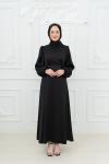 Lina Bel Bağlamalı Sade Tesettür Abiye Siyah Siyah