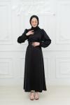 Lina Bel Bağlamalı Sade Tesettür Abiye Siyah Siyah