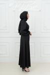 Lina Bel Bağlamalı Sade Tesettür Abiye Siyah Siyah