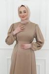 Lina Bel Bağlamalı Sade Tesettür Abiye Vizon Vizon