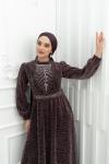 Naomi Kemer V Yaka İçi Taş Detay Tül Kloş Tesettür Abiye Mor Mor