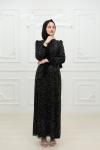 Yelda Kol Fiyonk Detay Taşlı Tül Kalem Tesettür Abiye Siyah Siyah
