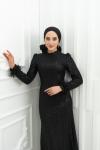Dilara Boncuk Pul İşlemeli  Bilek Tüy Detay Kalem Tesettür Abiye Siyah Siyah