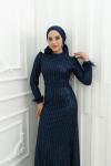Dilara Boncuk Pul İşlemeli  Bilek Tüy Detay Kalem Tesettür Abiye Lacivert Lacivert