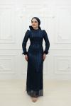 Dilara Boncuk Pul İşlemeli  Bilek Tüy Detay Kalem Tesettür Abiye Lacivert Lacivert