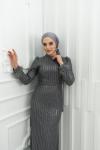 Dilara Boncuk Pul işlemeli Bilek Tüy Detay Kalem Tesettür Abiye Gri Gri