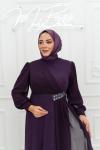  Venom Taş ve Şifon Detay Esnek Örme Tesettür Kloş Abiye Mor Mor