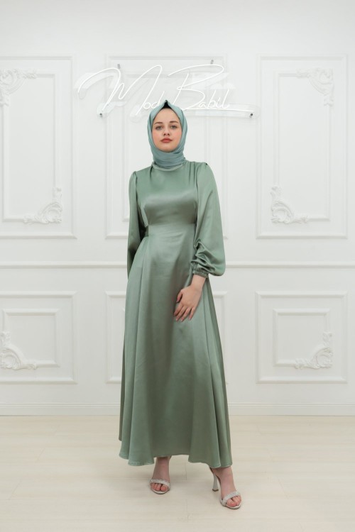 Lina Bel Bağlamalı Sade Tesettür Abiye Mint Yeşili Mint Yeşili