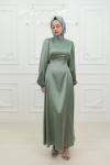 Lina Bel Bağlamalı Sade Tesettür Abiye Mint Yeşili Mint Yeşili
