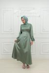 Lina Bel Bağlamalı Sade Tesettür Abiye Mint Yeşili Mint Yeşili