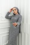 Minari Bilek Tüy Detay Taş İşlemeli Kalem Tesettür Gri Gri